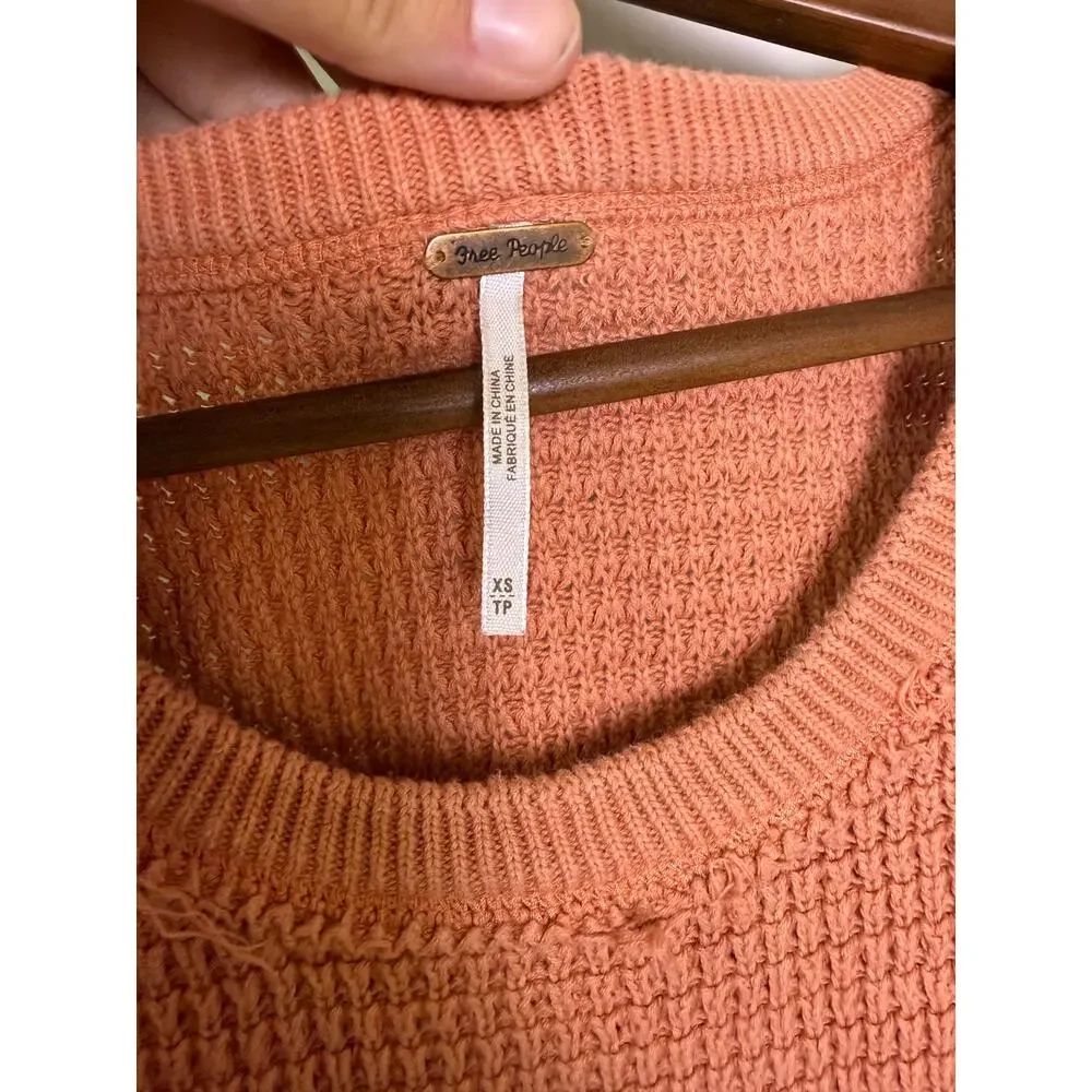 Free People Coral Pink Cold Shoulder Waffle Knit Sweater XS